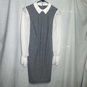 Shelby & Palmer Houndstooth Black White Sheer Sleeve Dress 6